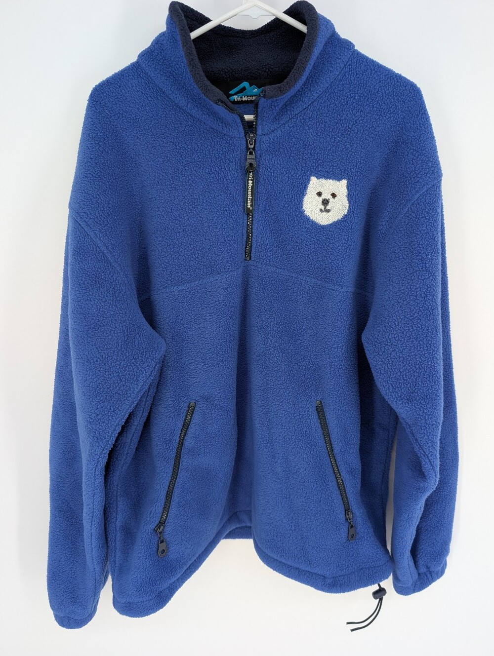 Tri Mountain White Dog /Panda Bear Embroidery Panda Fleece Blue Medium Oversized